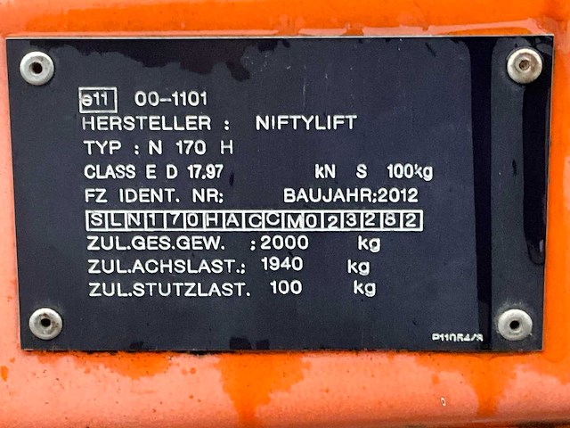2012 niftylift nifty 170 hac hoogwerker aanhangwagen - afbeelding 24 van  30