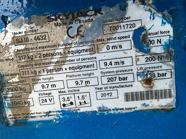 2012 skyjack sjiii4632 hoogwerker - afbeelding 5 van  13