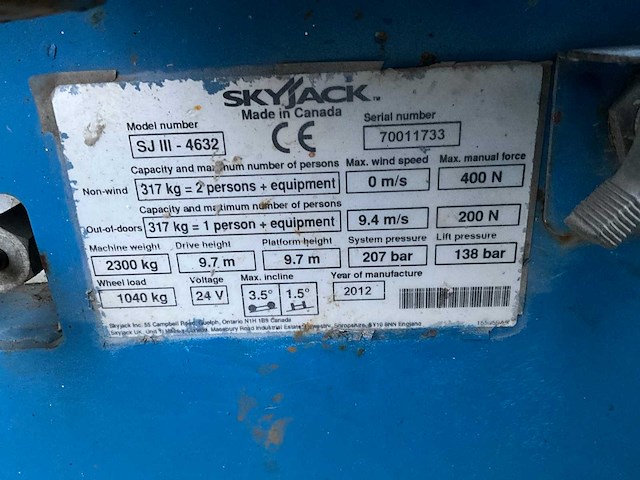 2012 skyjack sjiii4632 hoogwerker - afbeelding 5 van  13