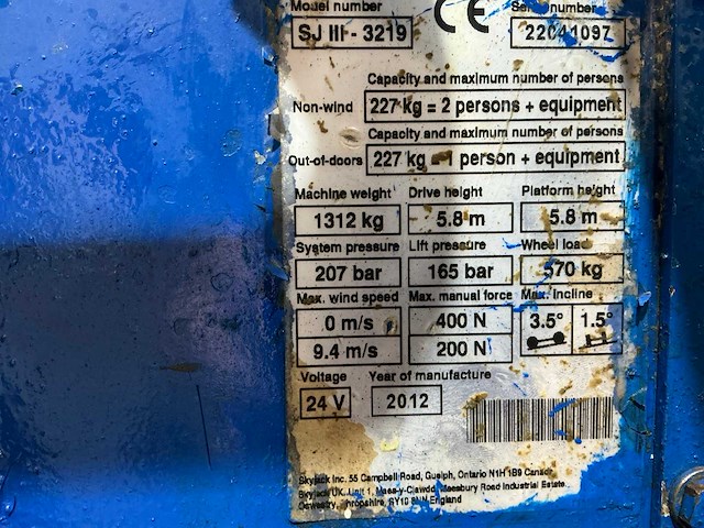2012 skyjack sjiiii3219 hoogwerker - afbeelding 7 van  15