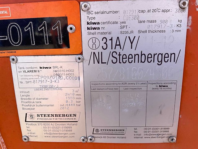 2012 steenbergen cie 300 brandstof opslagtank - afbeelding 3 van  11