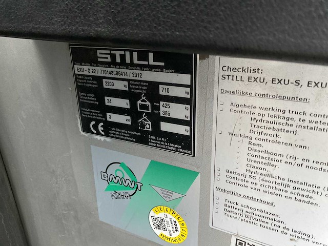 2012 still exu-s22 elektrische palletwagen - afbeelding 9 van  9
