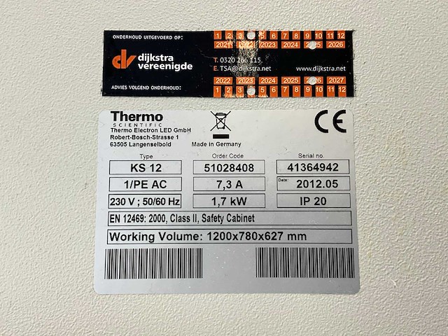 2012 thermo scientific herasafe ks 12 microbiologische veiligheidskast en12469 - afbeelding 8 van  10
