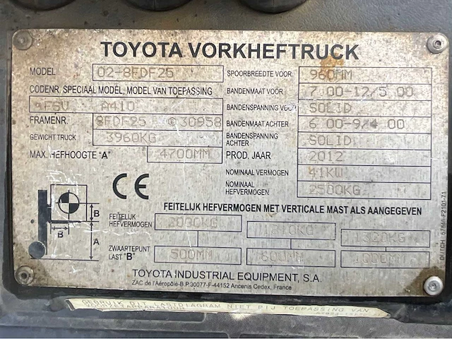 2012 toyota 02-8fdf25 vorkheftruck - afbeelding 25 van  31