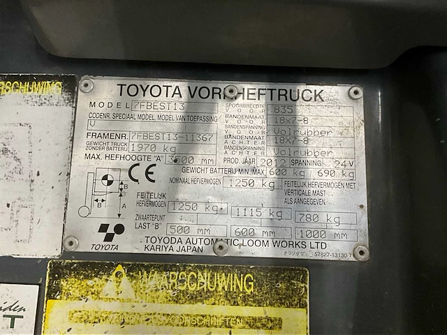 2012 toyota 7fbest13 vorkheftruck - afbeelding 2 van  11