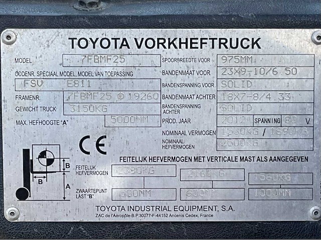 2012 toyota 7fbmf25 vorkheftruck - afbeelding 21 van  27