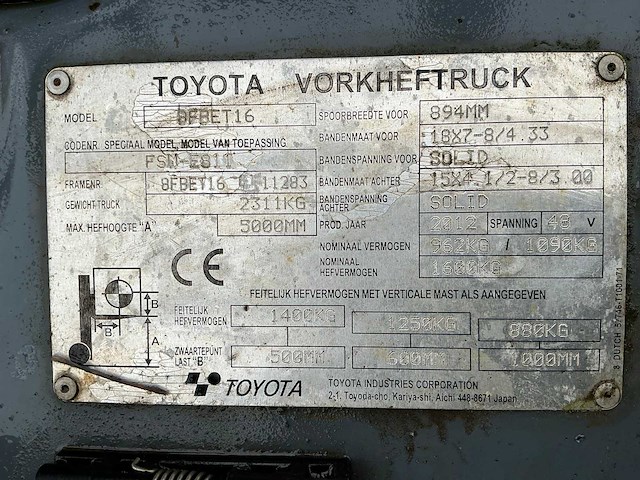 2012 toyota 8fbet16 vorkheftruck - afbeelding 19 van  26