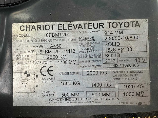 2012 toyota 8fbmt20 traigo48 vorkheftruck - afbeelding 21 van  30