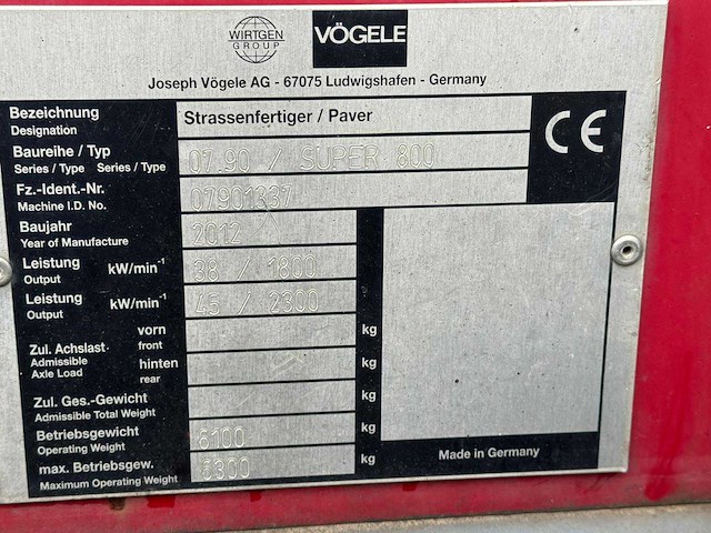 2012 vogele super 800 asfalteermachine - afbeelding 5 van  14