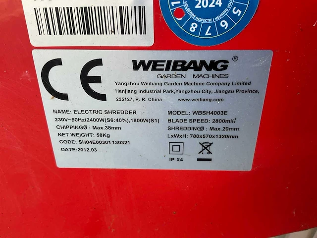 2012 weibang wbsh4003e tuinhakselaar - afbeelding 6 van  6