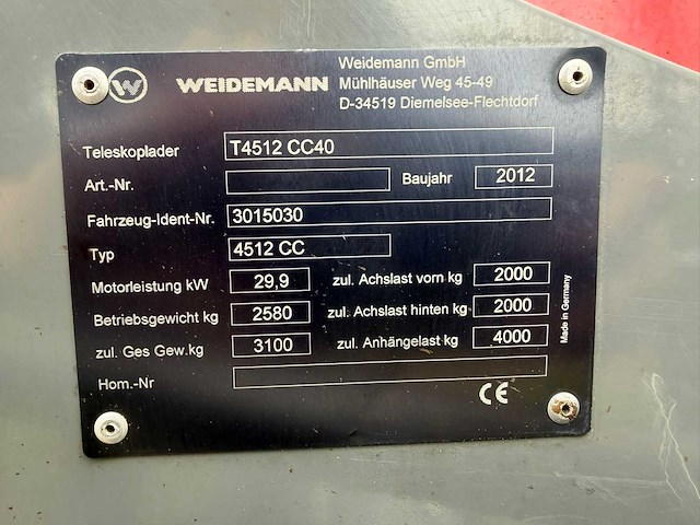2012 weidemann t4512 cc40 verreiker - afbeelding 12 van  17