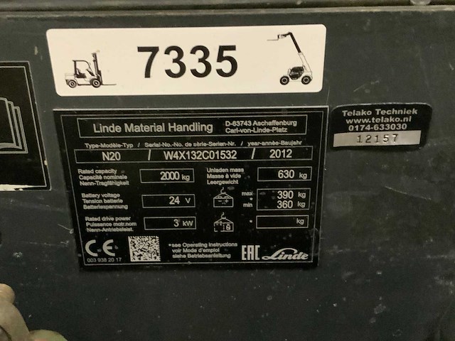 2013 - linde - n20 - orderpicker - afbeelding 2 van  11