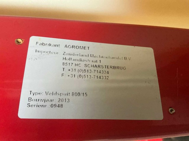 2013 agromet 800/15 gedragen veldspuit - afbeelding 8 van  16