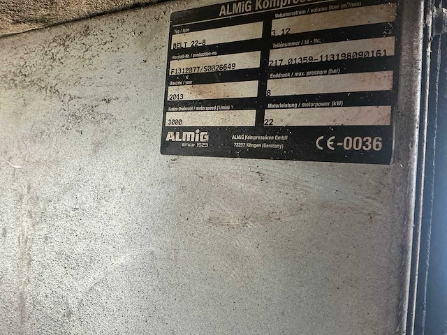 2013 almig belt22-8 luchtcompressor - afbeelding 15 van  23