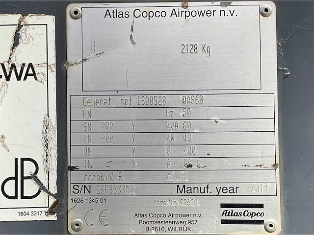 2013 atlas copco qas 60 stroom aggregaat - afbeelding 12 van  17
