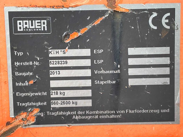2013 bauer kth 2,5 heftruck hijsjib / hijsarm - afbeelding 6 van  6