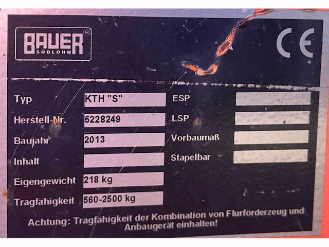 2013 bauer kth 2,5 ‘s’ heftruck hijsjib / hijsarm - afbeelding 5 van  5