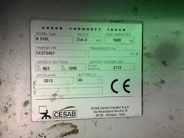 2013 cesab b316l vorkheftruck - afbeelding 11 van  23