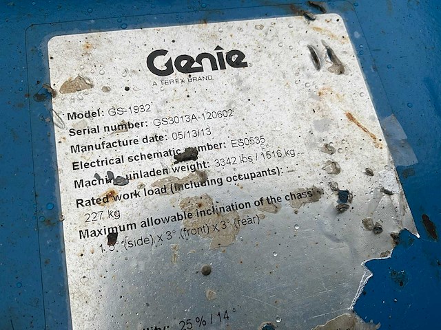 2013 genie gs-1932 hoogwerker - afbeelding 4 van  12