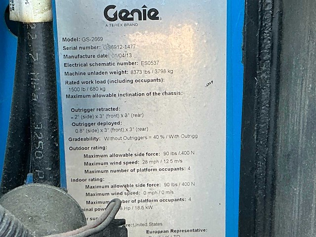 2013 genie gs 2669 rt hoogwerker - afbeelding 21 van  28
