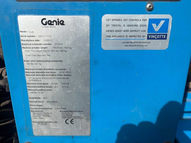2013 genie s45 trax hoogwerker - afbeelding 2 van  12