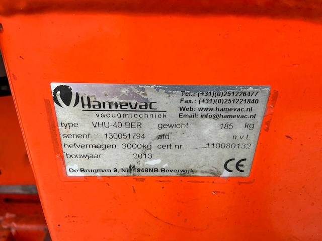 2013 hamevac vhu-40 ber vacuümheffer - afbeelding 8 van  16