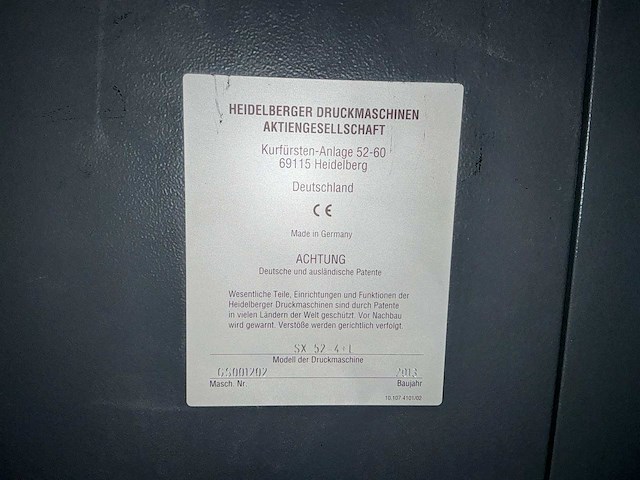 2013 heidelberg speedmaster sx 52-4+l 4 kleur offset pers - afbeelding 39 van  46