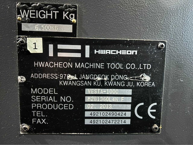 2013 hwacheon vesta 1000 cnc universeel machinecentrum - afbeelding 16 van  23