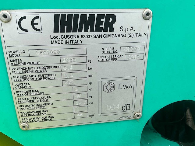2013 ihimer lem1800 spin hoogwerker 18 meter - afbeelding 4 van  8