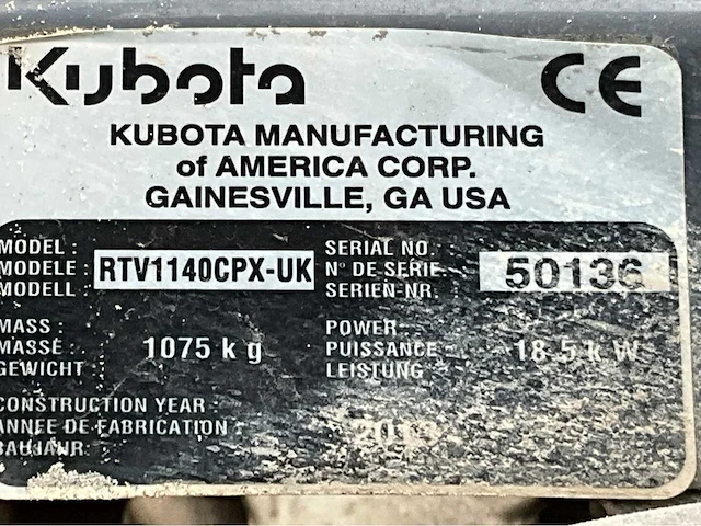 2013 kubota rtv1140 cpx-uk atv / rtv / utv site carrier - afbeelding 32 van  37