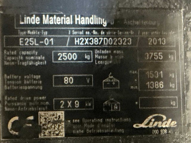 2013 linde e25l-01 vorkheftruck - afbeelding 6 van  14