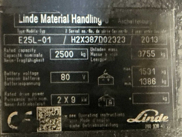 2013 linde e25l-01 vorkheftruck - afbeelding 12 van  14