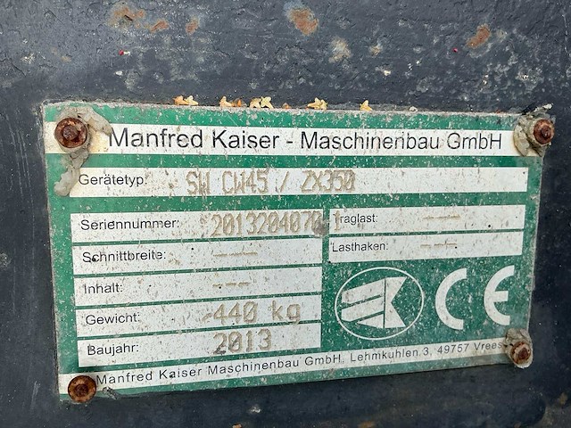 2013 manfred kaiser snelwissel sw cw45 / zx350 voorzetapparatuur - afbeelding 1 van  3