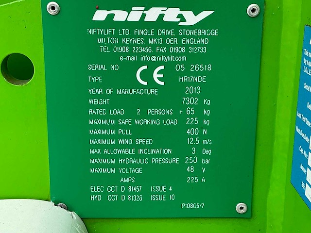 2013 niftylift hr17nde hoogwerker - afbeelding 2 van  10