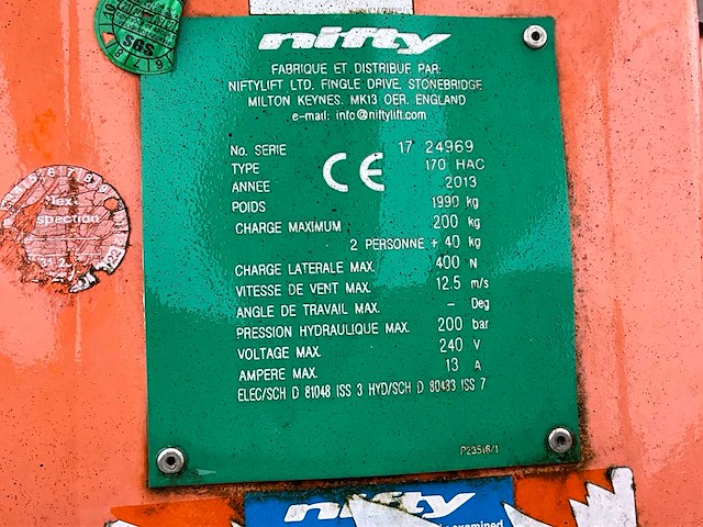 2013 niftylift nifty 170 hac hoogwerker aanhangwagen - afbeelding 22 van  30