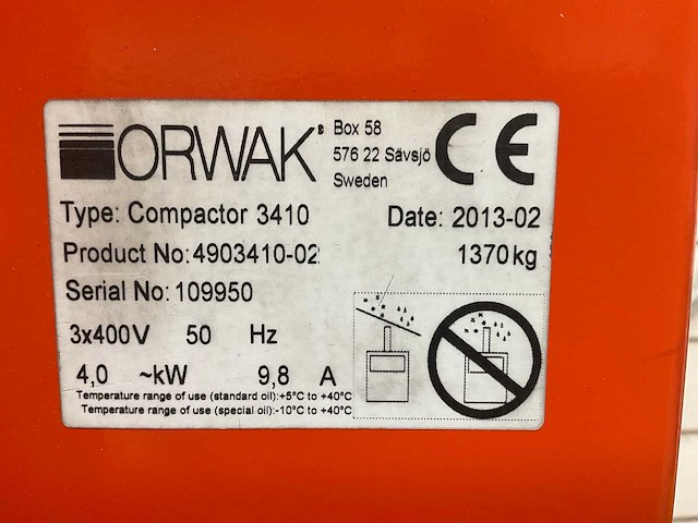 2013 orwak compactor 3410 verticale balenpers / afvalpers - afbeelding 5 van  13