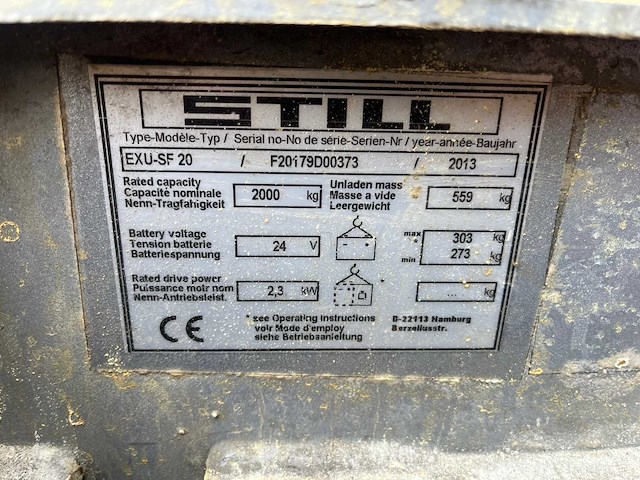 2013 still uxu-sf20 elektrische palletwagen - afbeelding 3 van  12