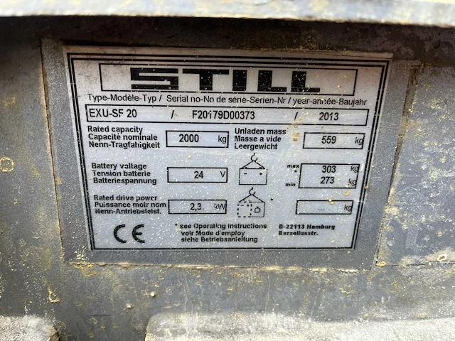 2013 still uxu-sf20 elektrische palletwagen - afbeelding 3 van  12