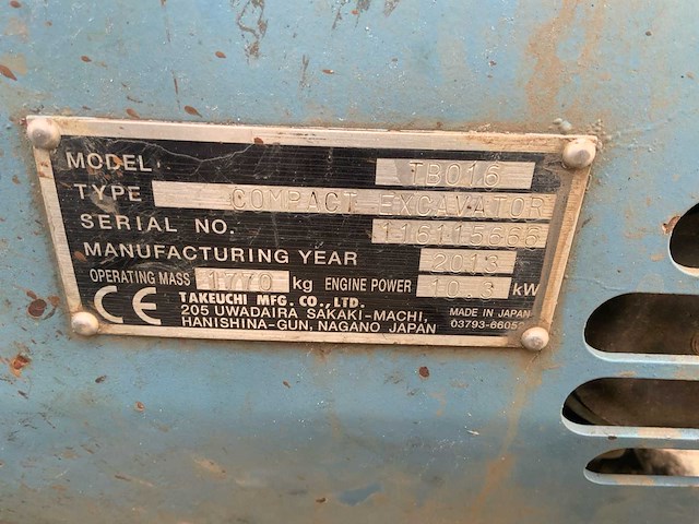 2013 takeuchi tb016 minigraafmachine - afbeelding 4 van  24