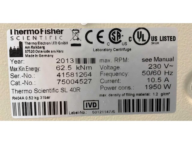 2013 thermo scientific sl 40r centrifuge - afbeelding 7 van  7