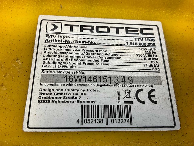 2013 trotec ttv1500 heater - afbeelding 6 van  6