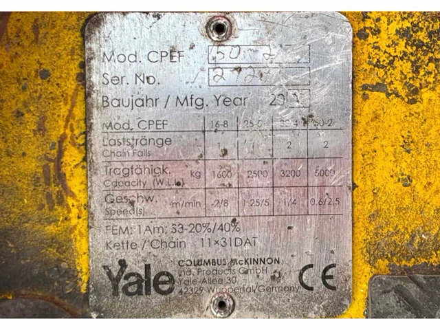 2013 yale cpef 50-2 elektrische kettingtakel - afbeelding 4 van  11