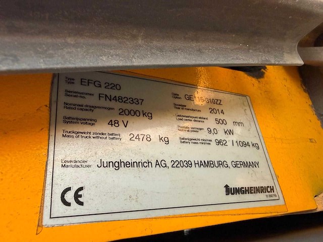 2014 - jungheinrich - efg220 - forklift trucks - afbeelding 8 van  10