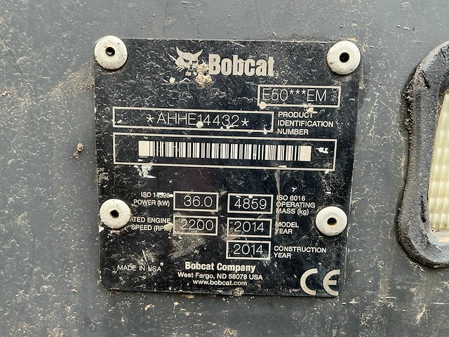 2014 bobcat e50 midigraafmachine - afbeelding 32 van  38