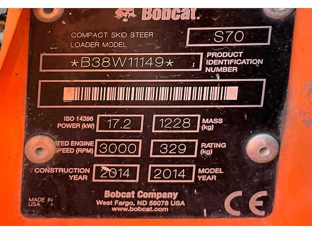 2014 bobcat s70 schranklader / mini wiellader - afbeelding 13 van  20