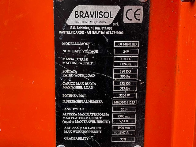 2014 braviisol leonardo lui mini hd hoogwerker / personenlift - afbeelding 13 van  20
