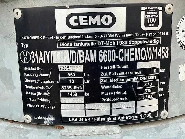 2014 cemo cube 980 brandstof opslagtank - afbeelding 7 van  7