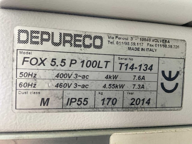 2014 depureco fox 5.5p 100 lt verrijdbare industriële stofzuiger - afbeelding 2 van  10