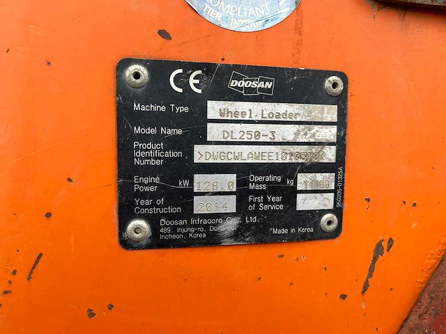 2014 doosan dl250-3 - shovel - afbeelding 10 van  19