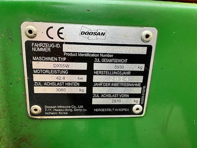 2014 doosan dx55w mobiele graafmachine - afbeelding 19 van  26